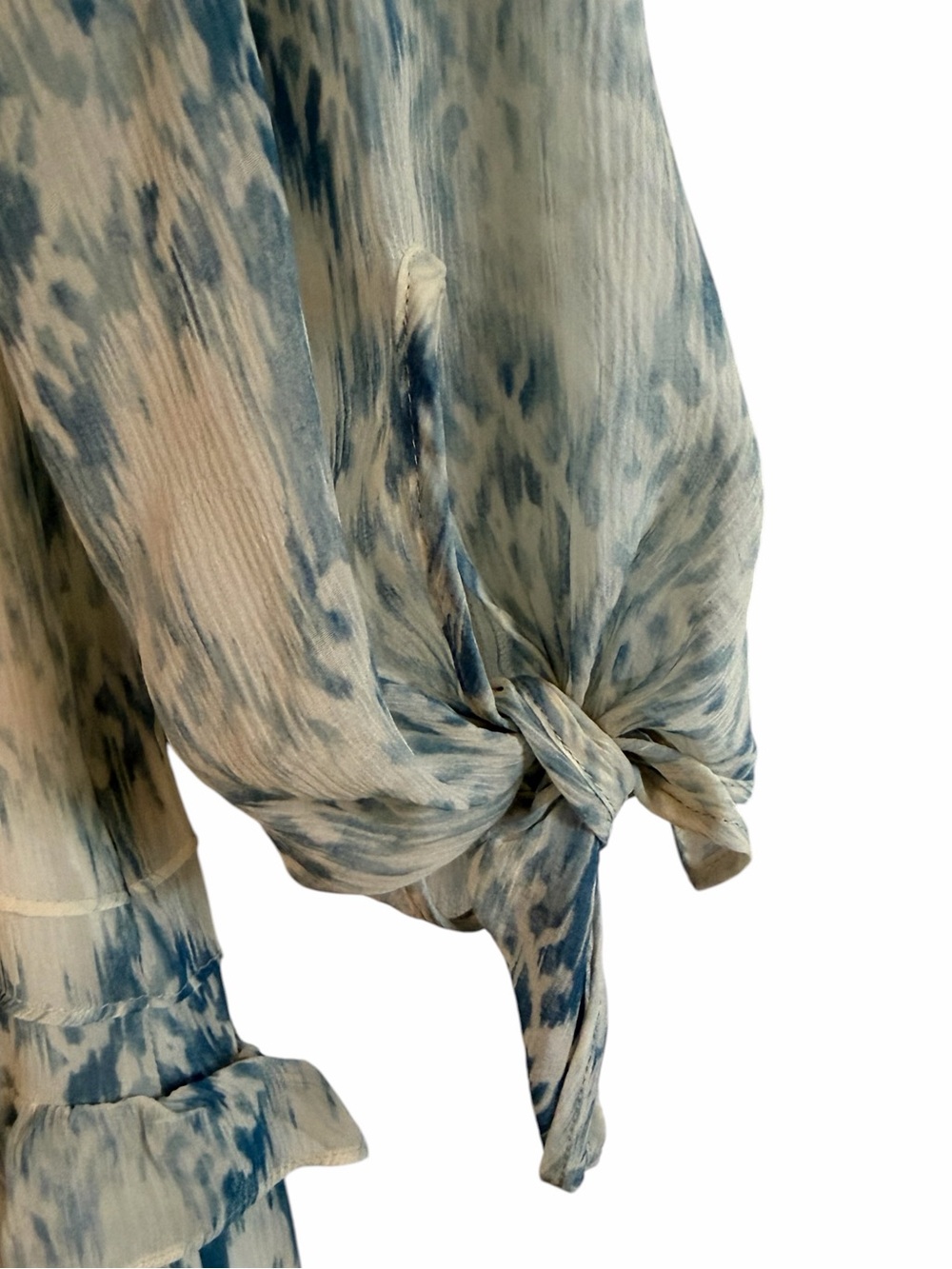 Sundance Maxi Dress Sz 6 Blue Ivory Silk Ikat Ruffled Tiered Drop Waist Size Zip - Picture 8 of 9